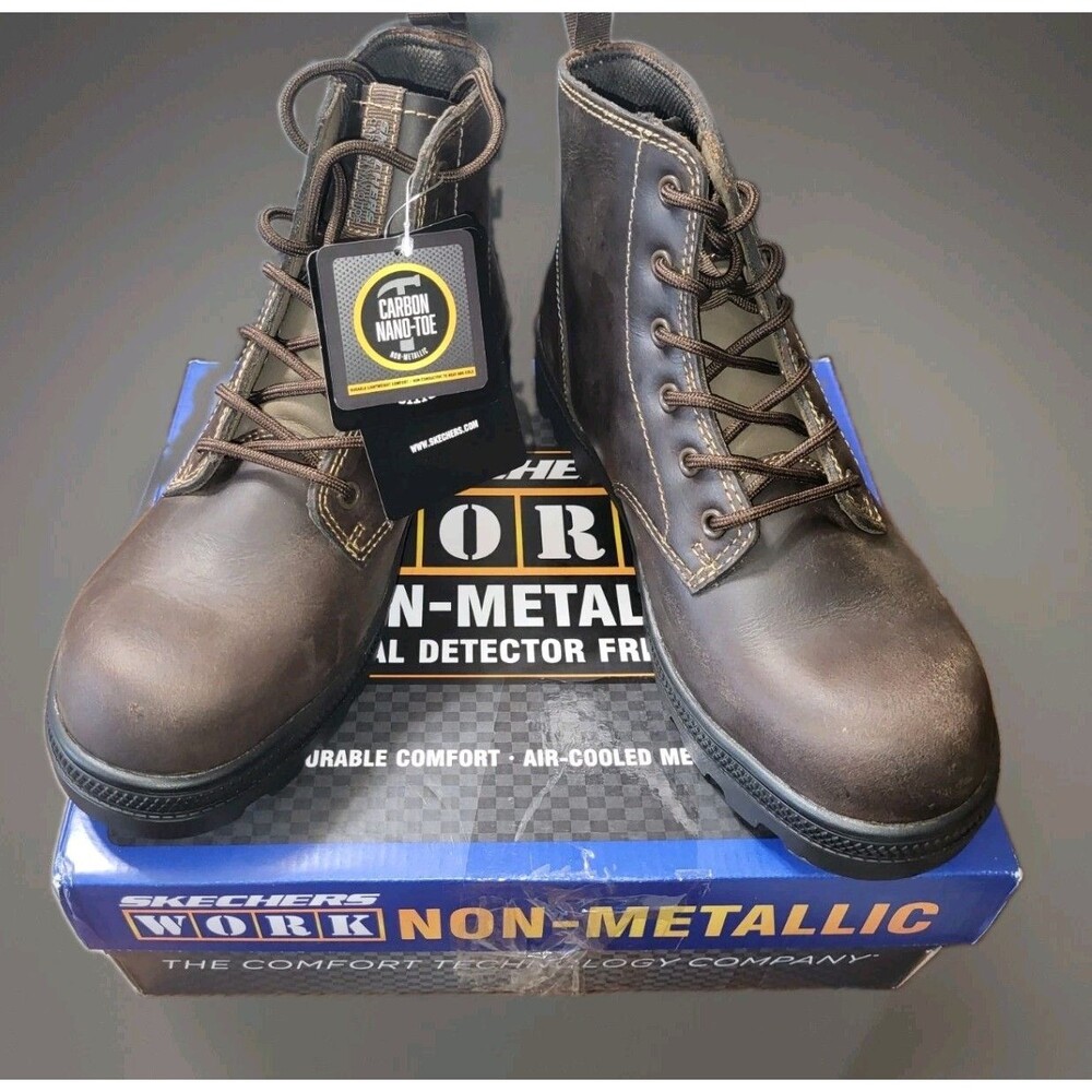 Skechers Work Rotund Finnen Women 8 Brown Carbon Nano Safety Toe Boots NIB